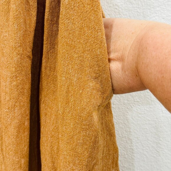 Rylee & Cru Linen/Cotton Tan/Gold Midi Peasant Skirt Ruffle Hem w/Pockets SZ M - Picture 6 of 13